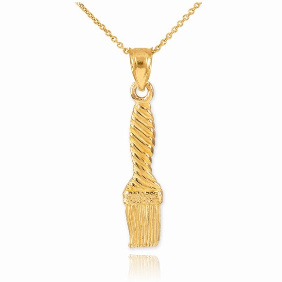 10K Solid Gold Paintbrush Carpenters, Contruction Worker Pendant Necklace